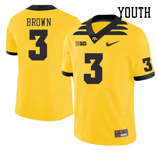 Youth #3 Kaleb Brown Iowa Hawkeyes College Football Jerseys Stitched Sale-Gold - Click Image to Close
